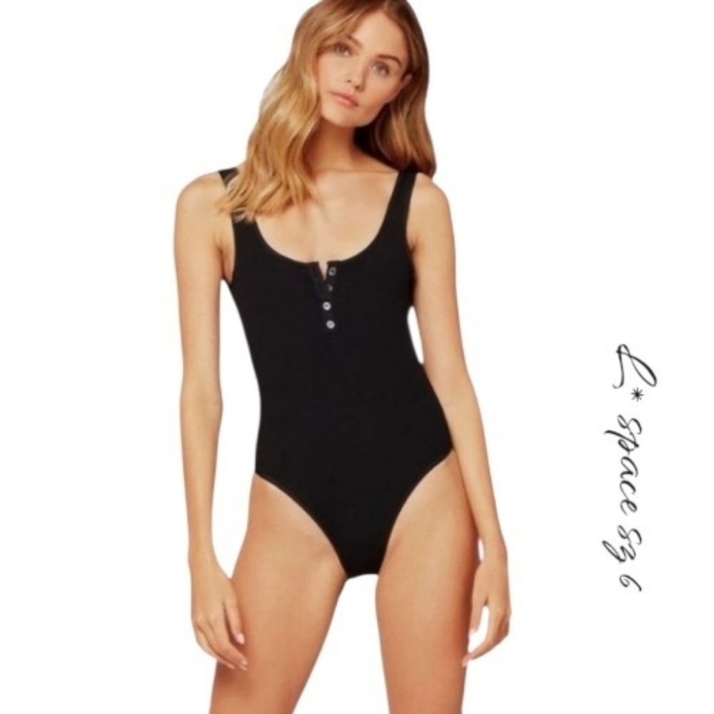L*Space Ridin' High Ribbed Float On Black One Piece Swimsuit Size 6